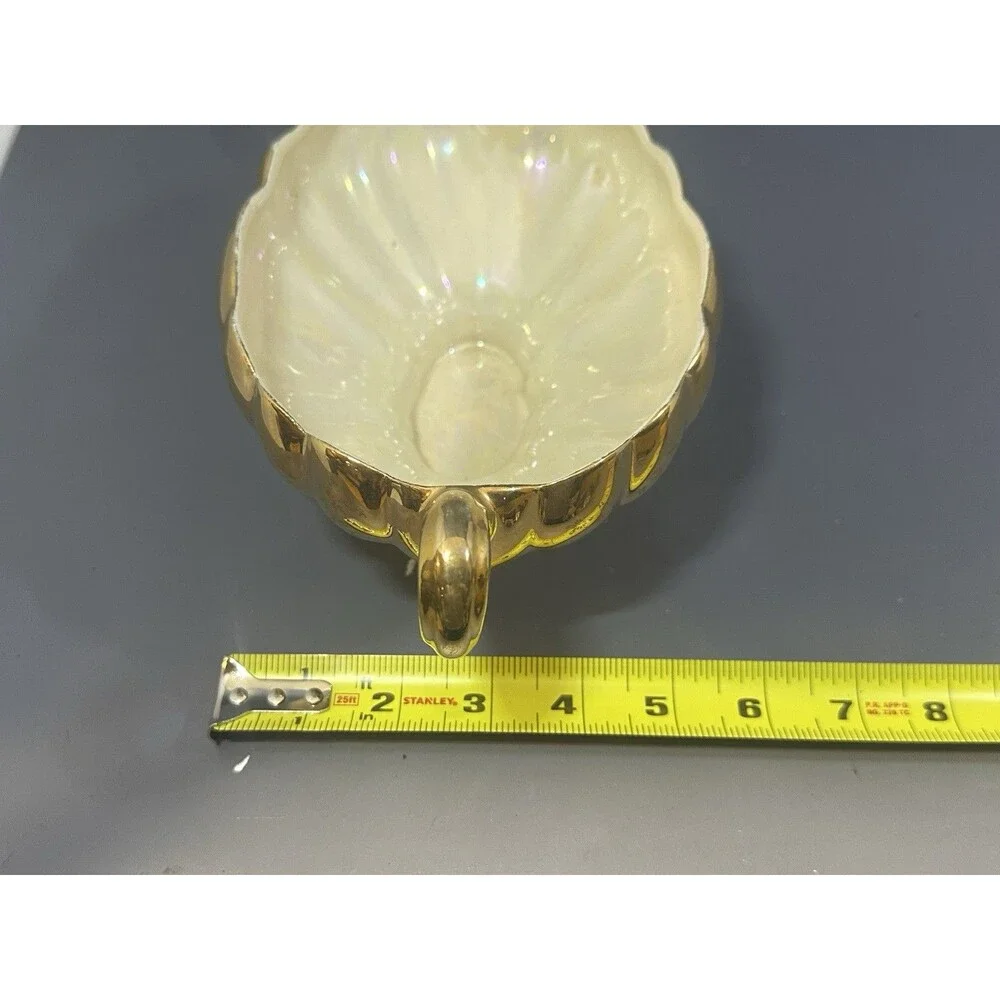 Vintage Pearl China Co Lusterware Bowl 472 Scalloped 22K Gold Handled Pearl 10
